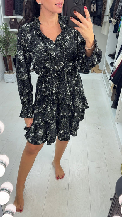 Mckenna Floral Print V Neck Ruffle Dress