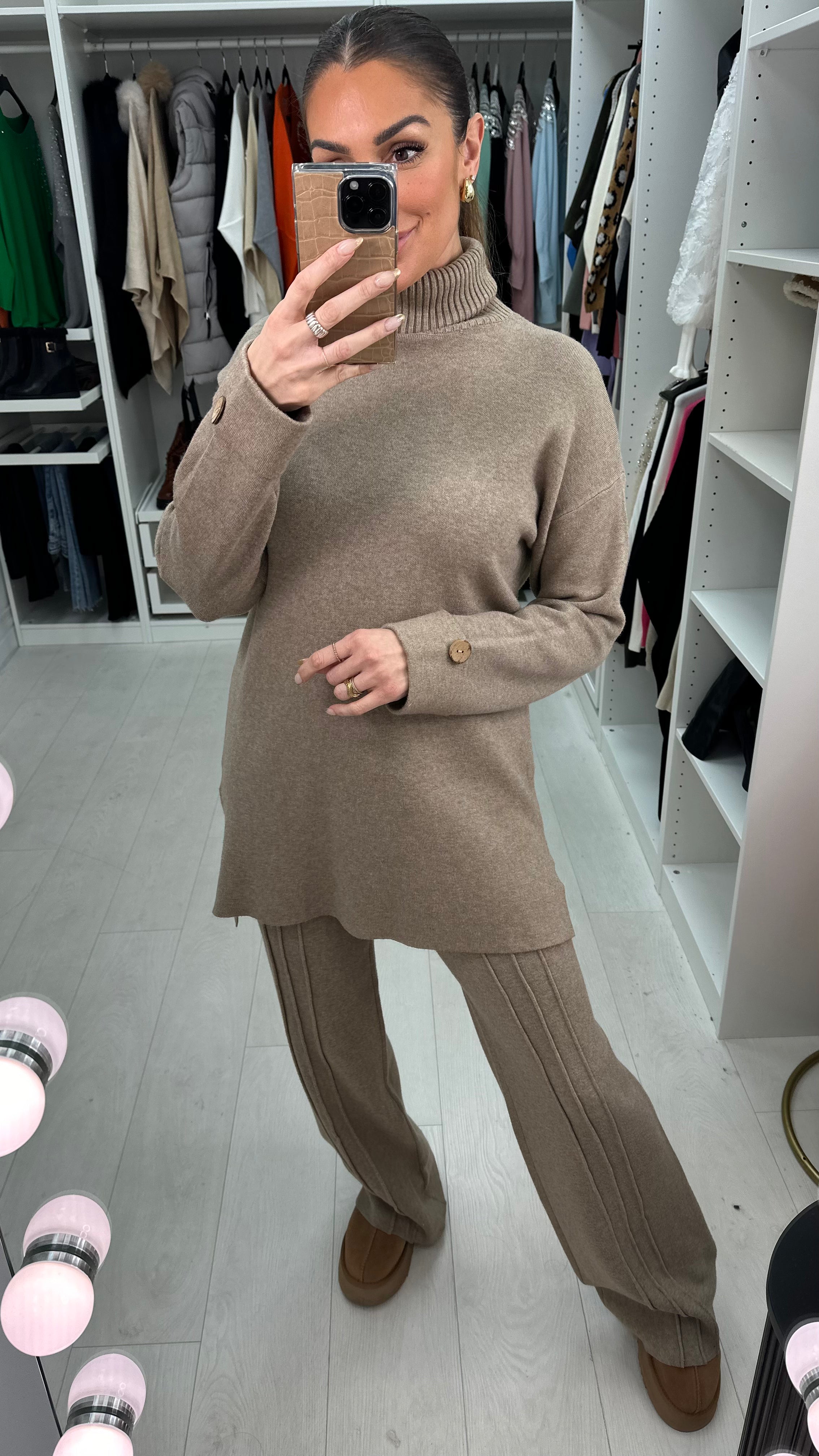 Mitsey Plain Roll Neck Knitted Loungewear Set