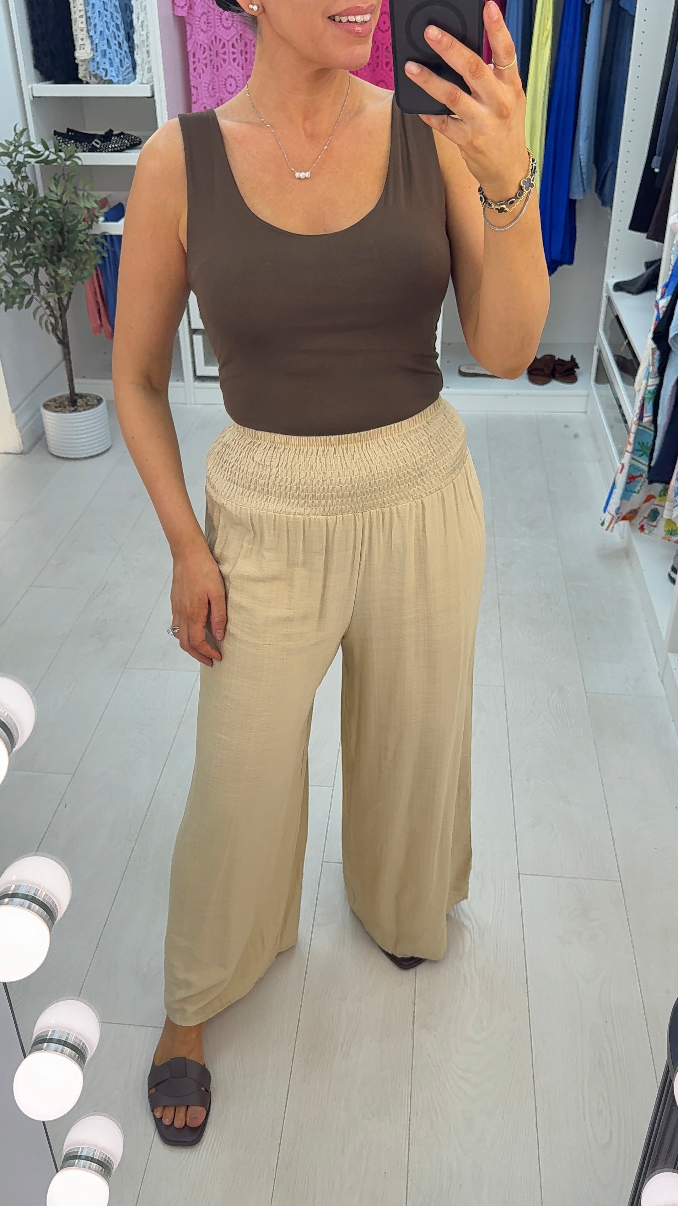 Idris Plain Elasticated Waist Wide Leg Trousers