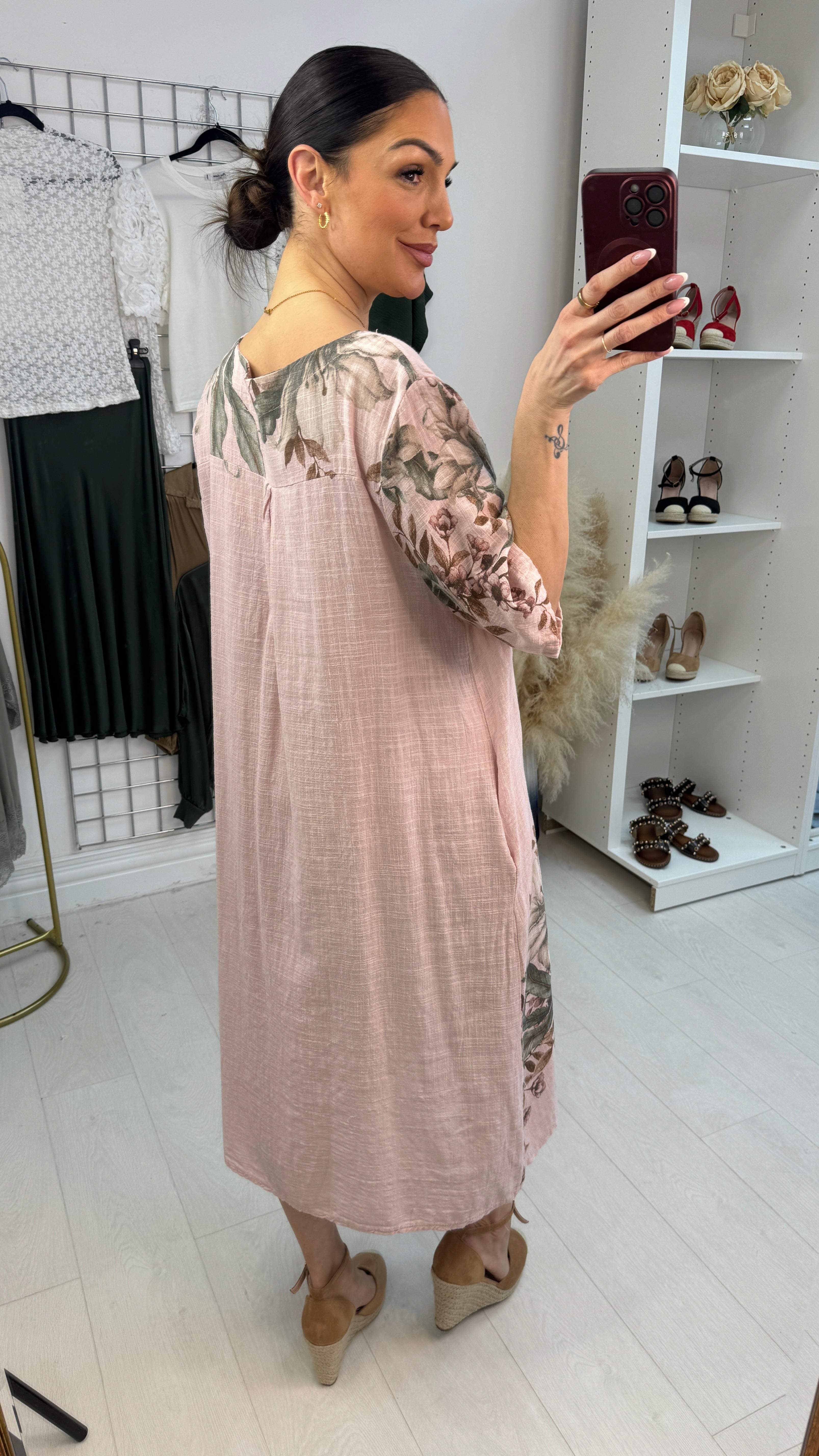 Filomena Floral Print Button Detailed Floaty Midi Dress