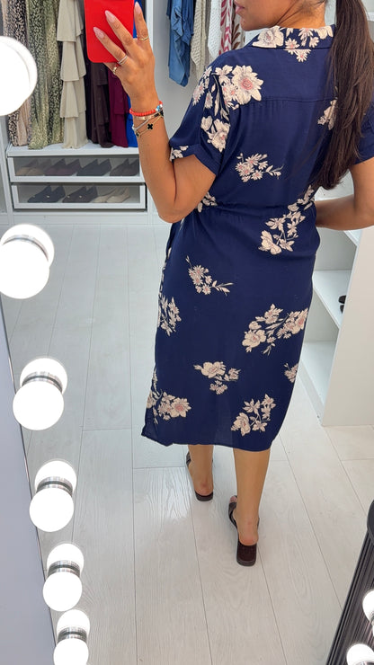 Tillie Floral Print Drawstring Waist Shirt Dress