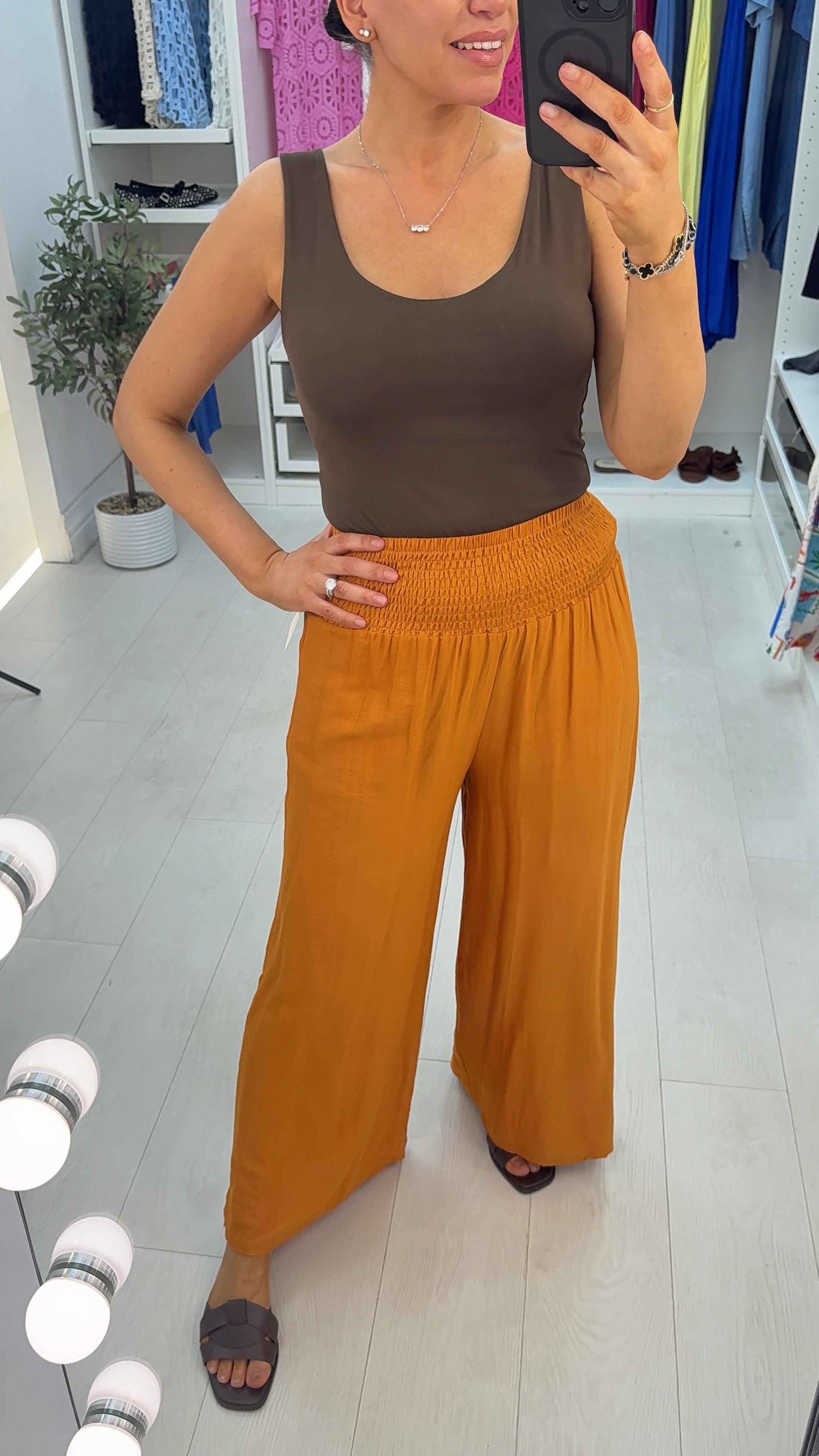 Idris Plain Elasticated Waist Wide Leg Trousers