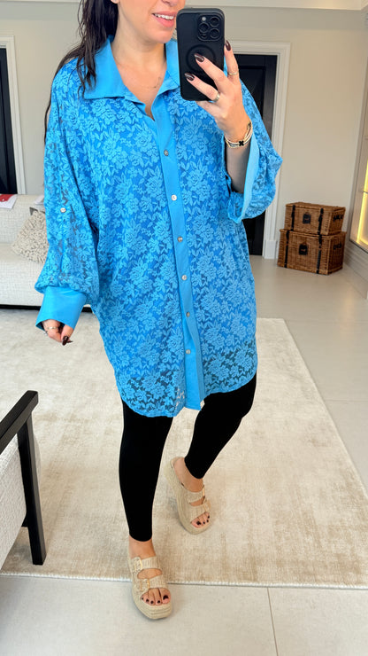Diana Floral Lace Oversized Longline Shirt