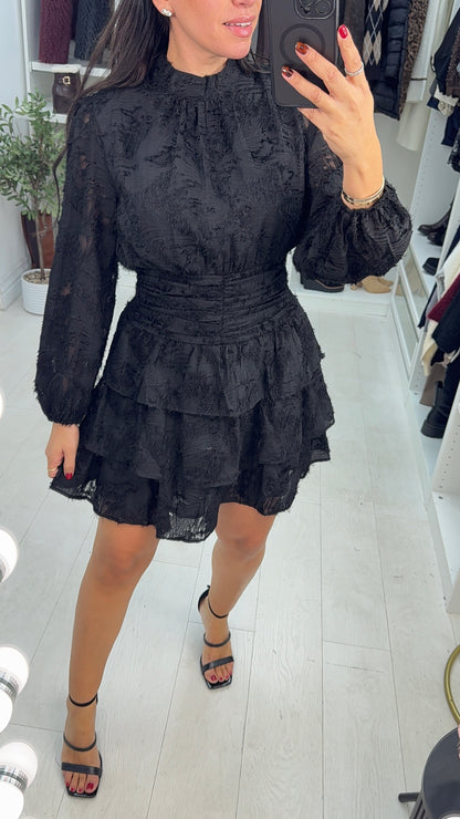 Kenia Textured Detail Shirred Waist Mini Dress