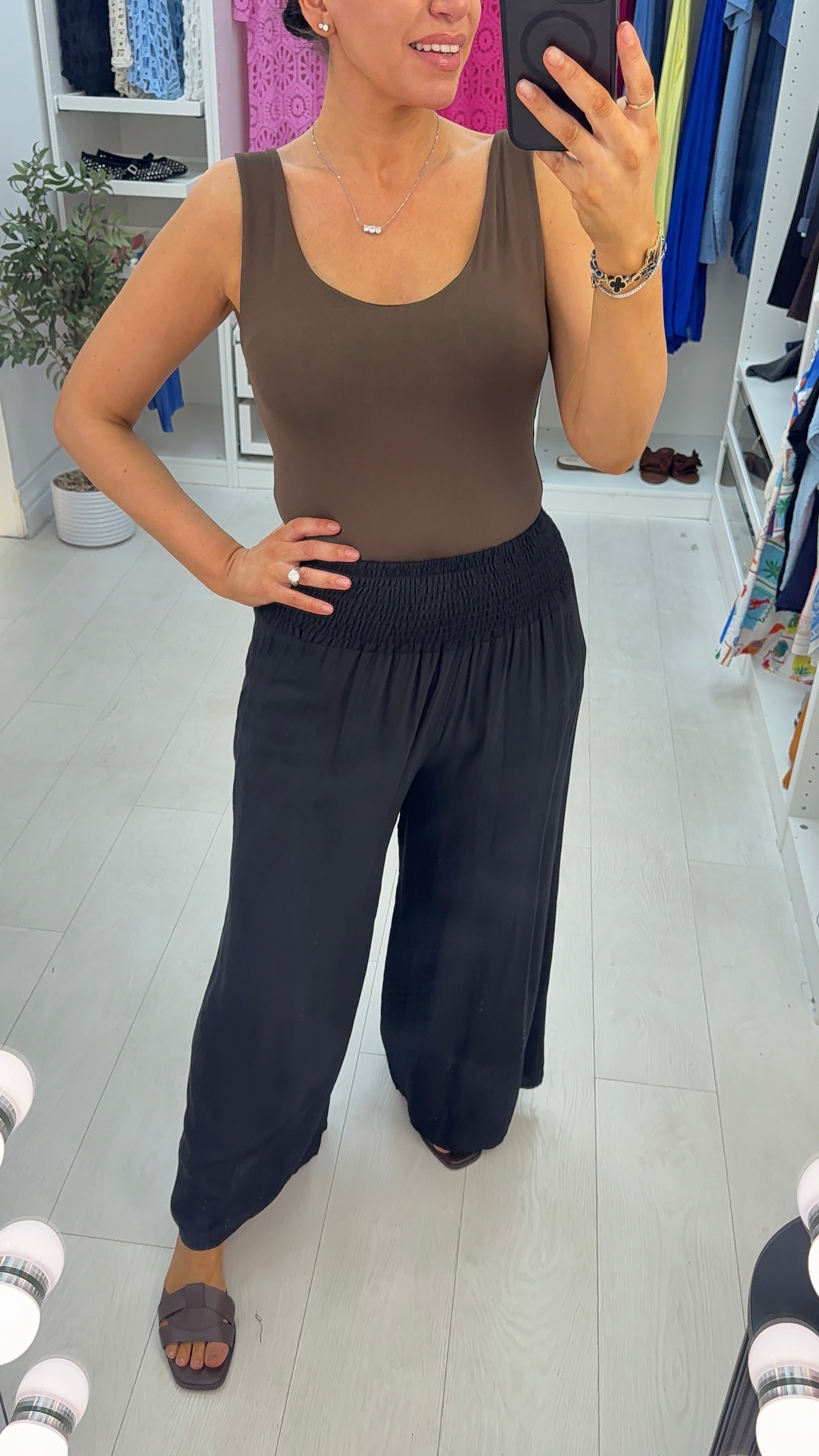 Idris Plain Elasticated Waist Wide Leg Trousers