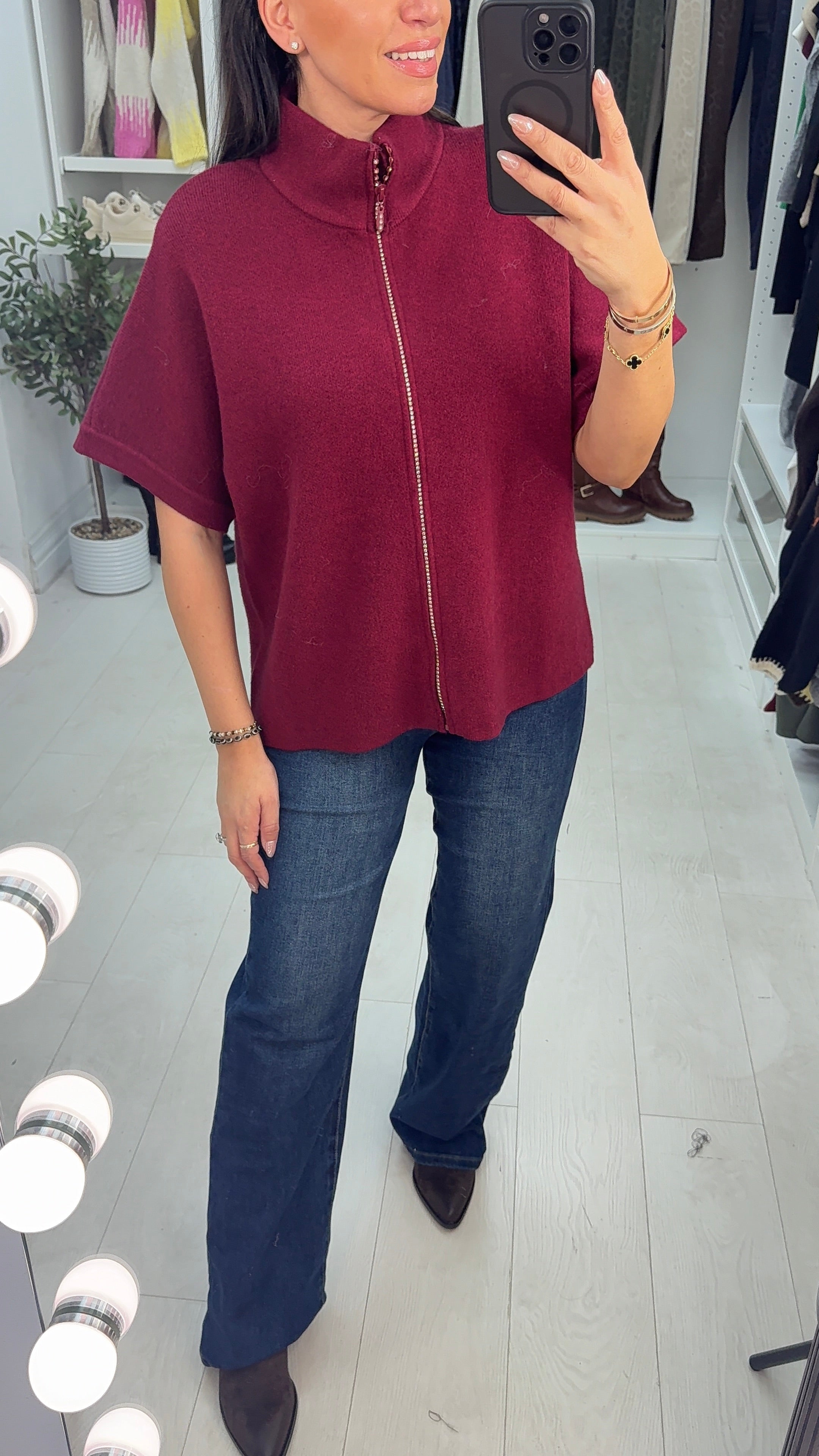 Jemma High Neck Diamante Zip Detail Super Soft Cardigan