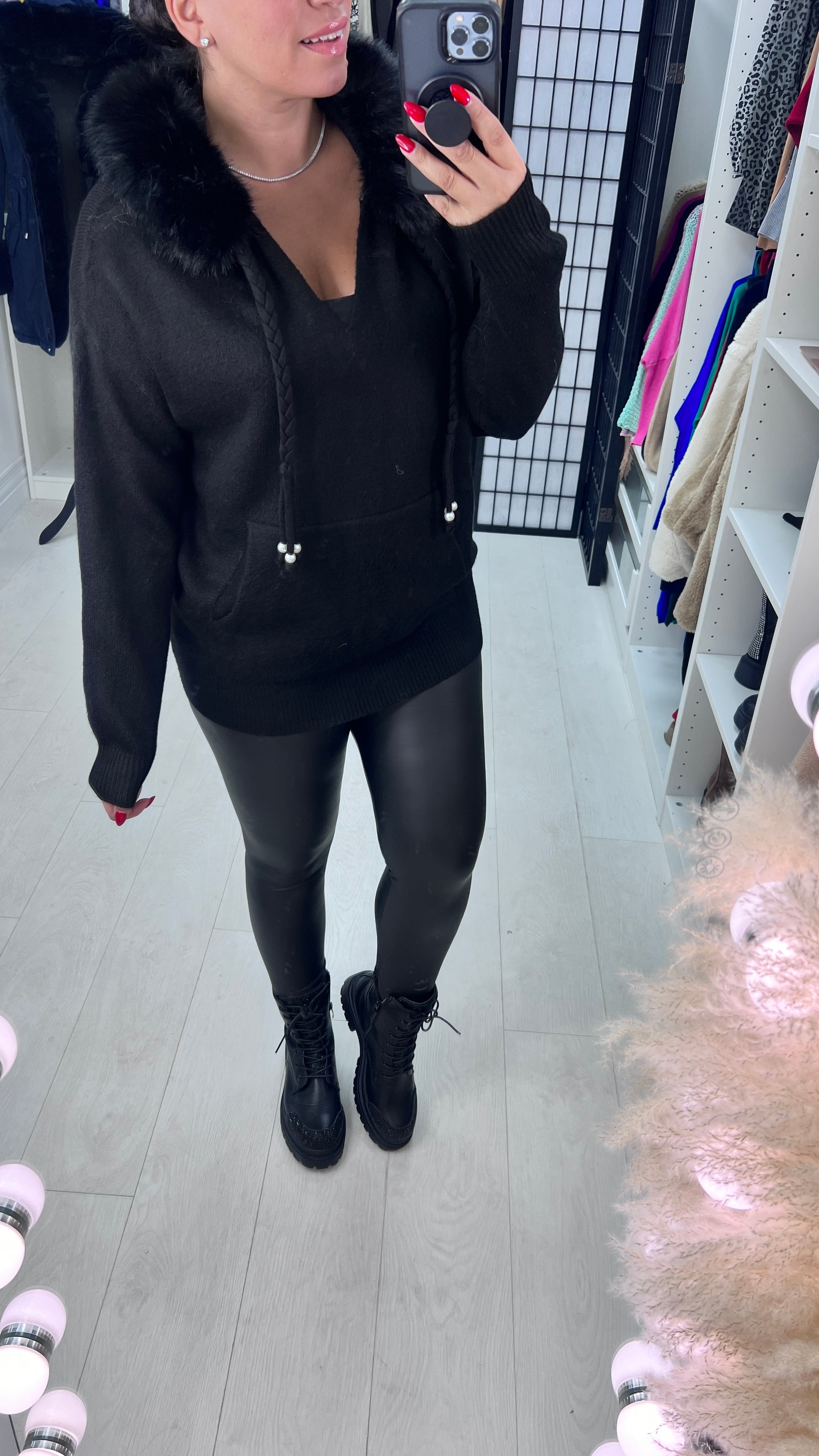 Arita Faux Fur Trim Hoodie Jumper