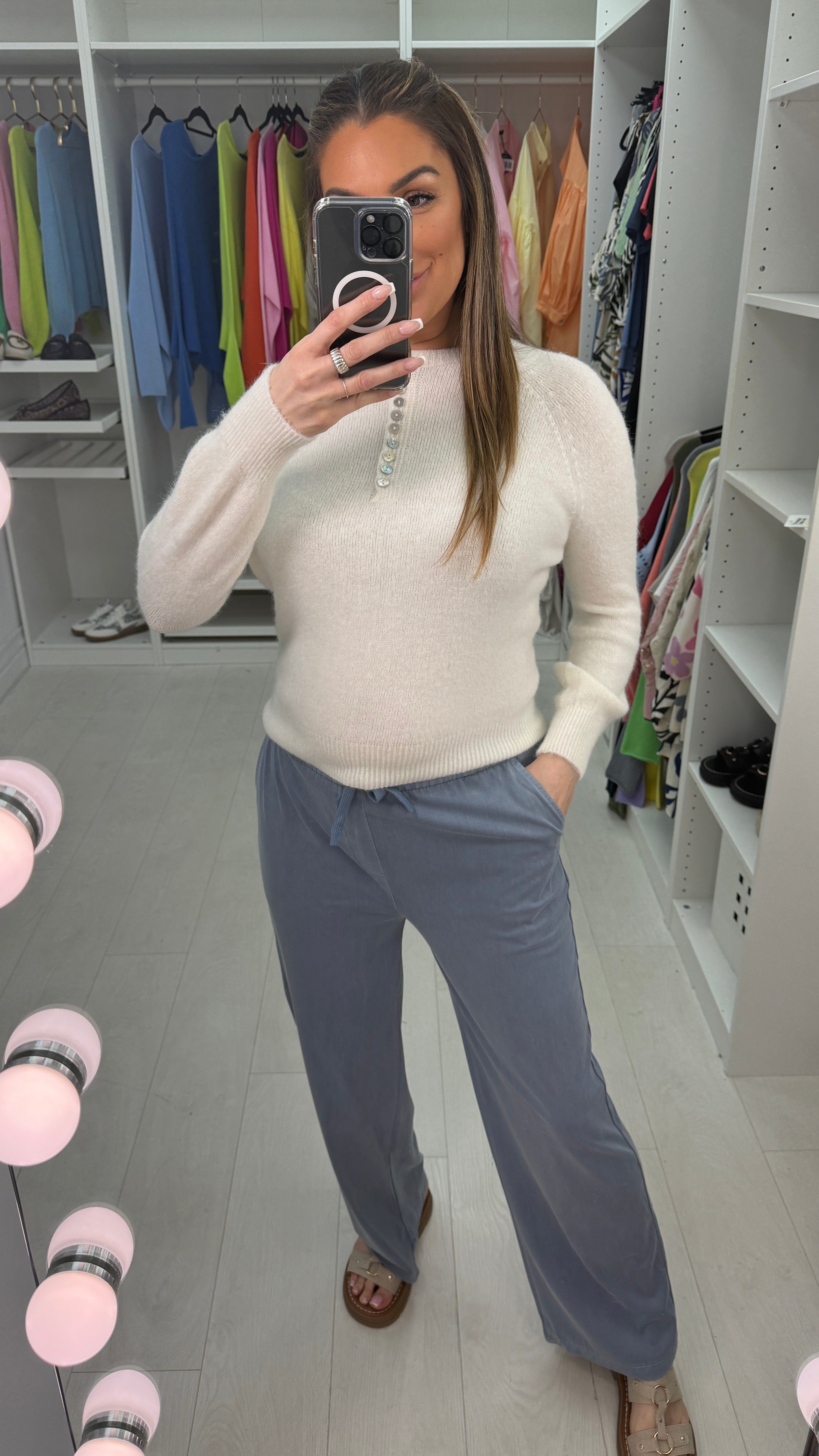 Serine Plain Elasticated Waist Straight Leg Trousers