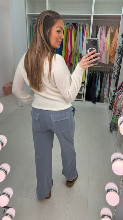 Serine Plain Elasticated Waist Straight Leg Trousers