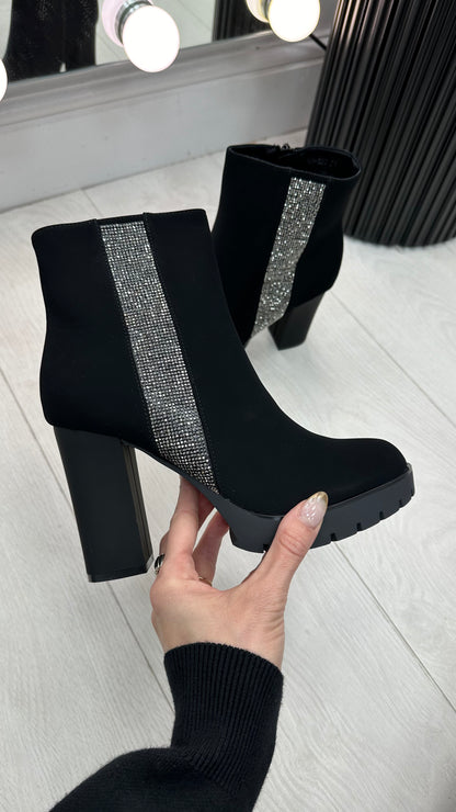 Pranavi Black Faux Suede Sparkle Side Panel Boot