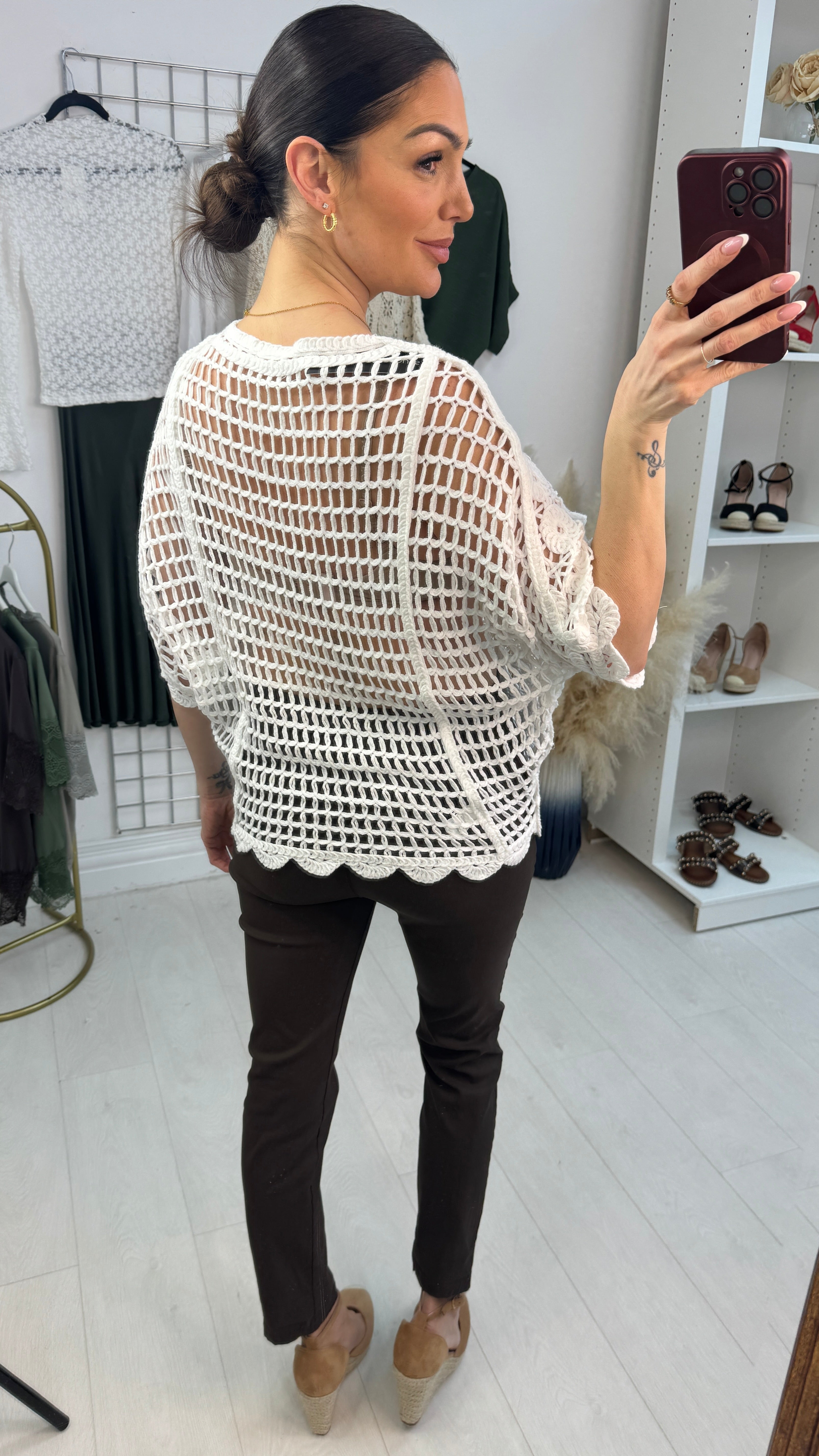 Raleigh V Neck Batwing Crochet Top