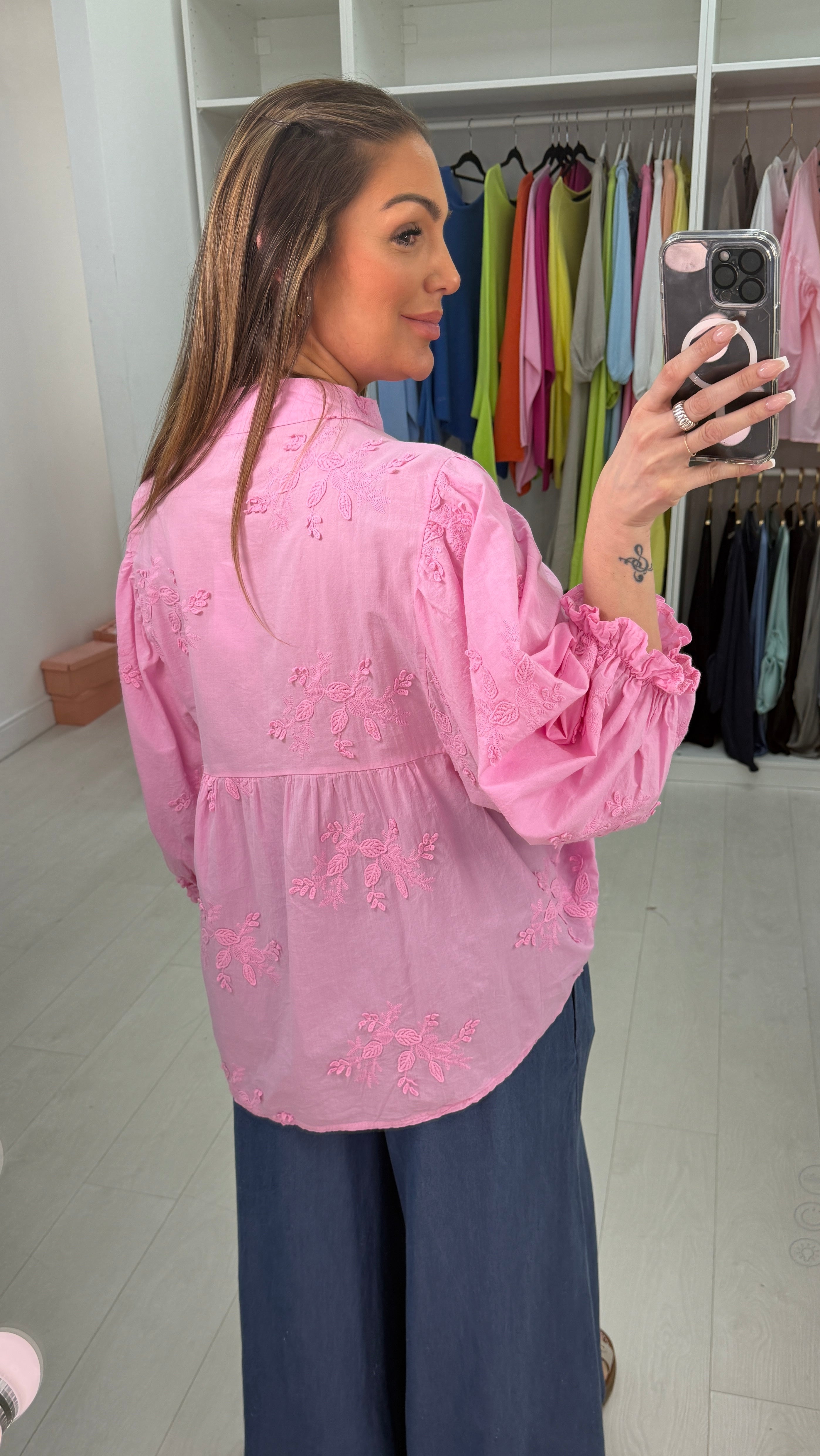 Shirley Plain Floral Embroidered Ballon Sleeve Blouse