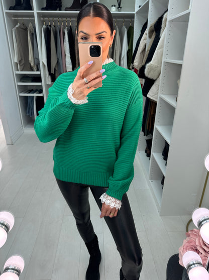 Holland Ribbed Crochet Lace Turtle Neck Detailed Knit Jumper