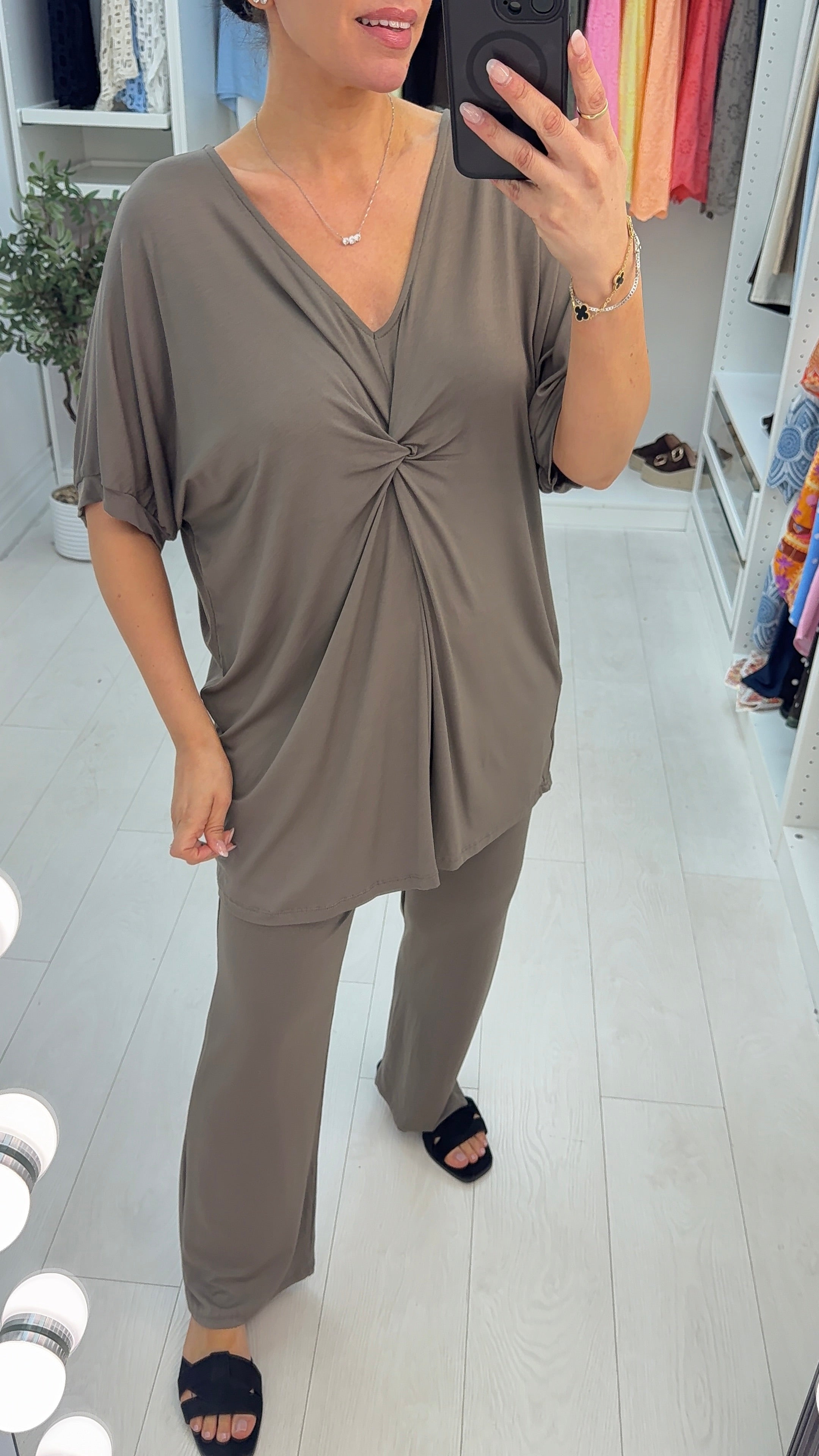 Candise Plain Twist Front Loose Fit Co-Ord Set