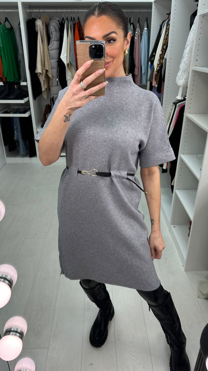 Silva Short Sleeve Belted Knitted Dress