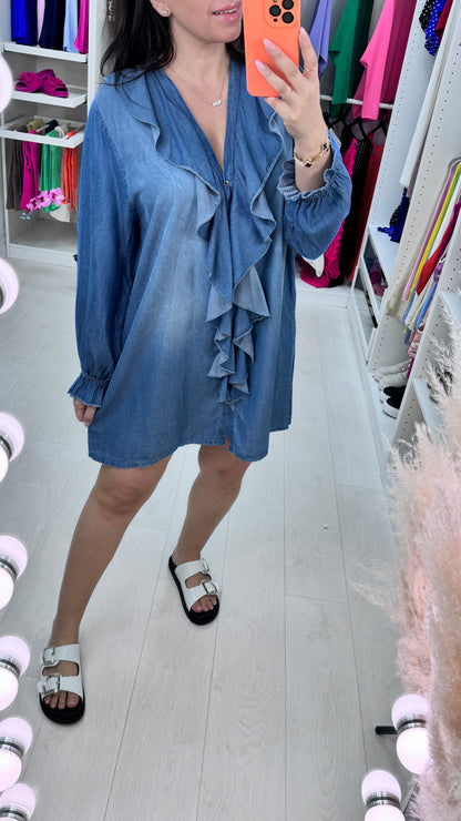 Kathryn Denim Front Frill Dress