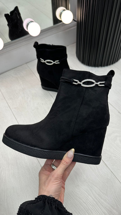 Alixia Faux Suede Diamante Detailed Wedge Boots