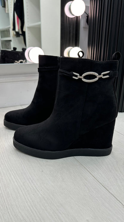 Alixia Faux Suede Diamante Detailed Wedge Boots