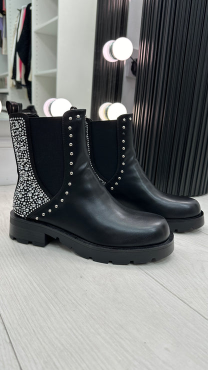 Athena Faux Leather Embellished Ankle Boots