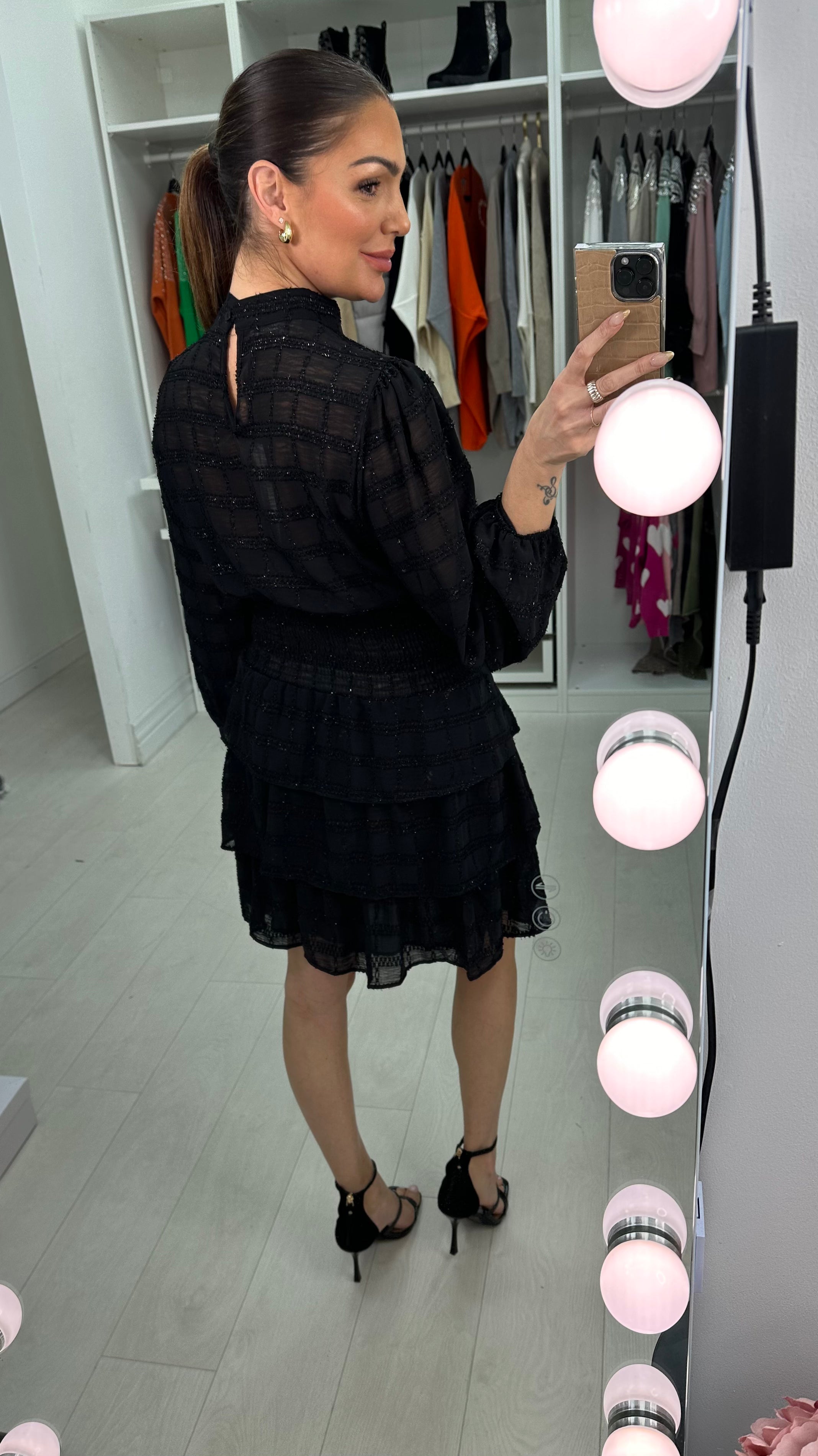 Lainey Sparkly Shirred Waist Mini Dress