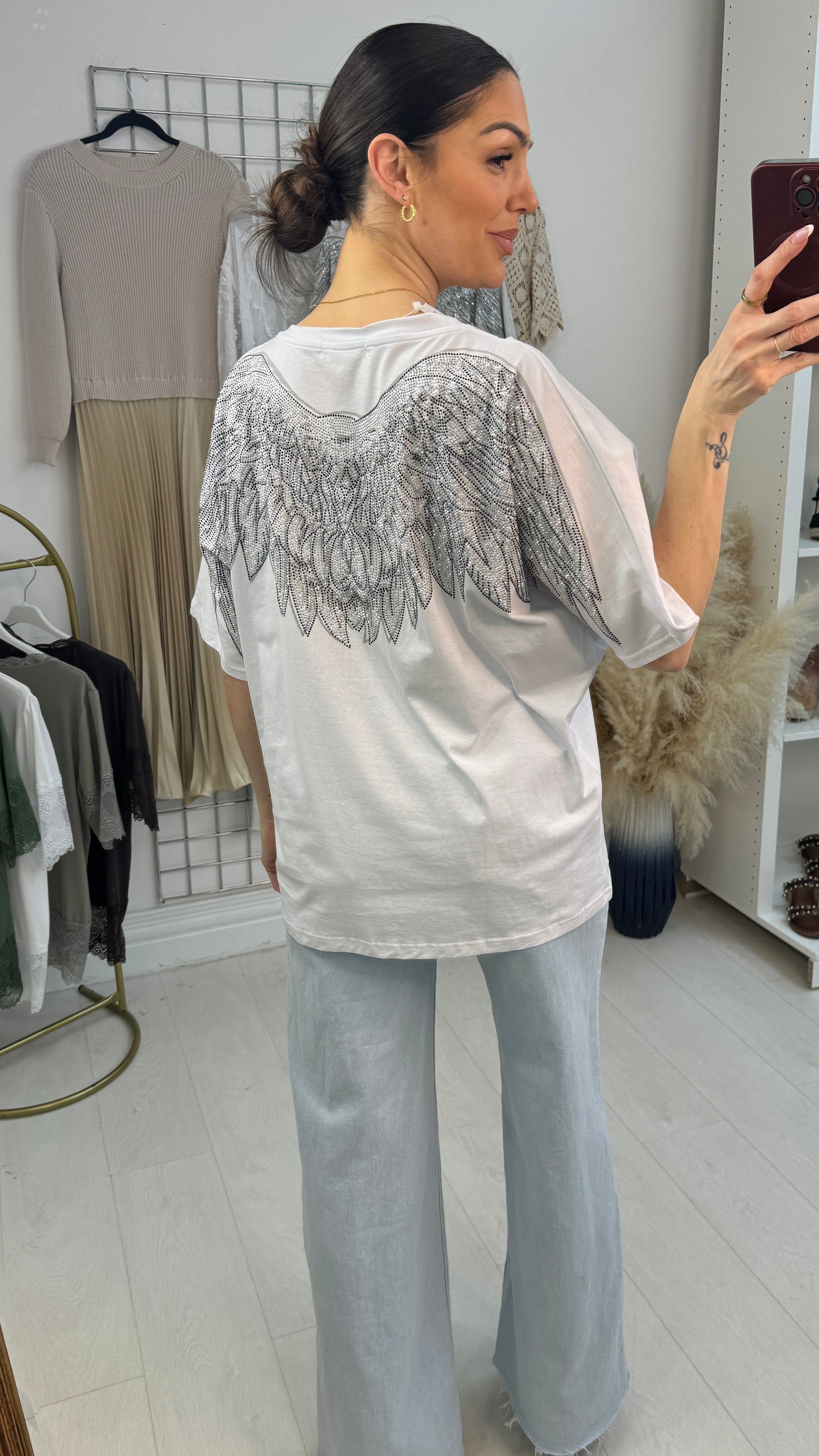 Debbie Plain Embellished Angel Wing Back T-Shirt