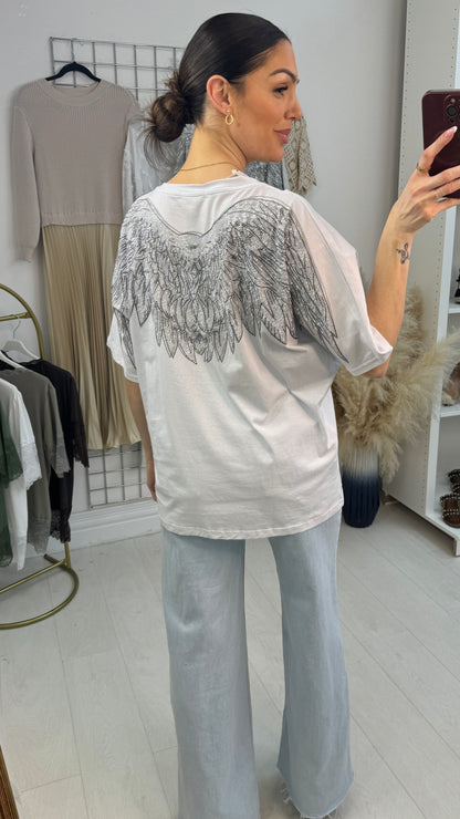 Debbie Plain Embellished Angel Wing Back T-Shirt