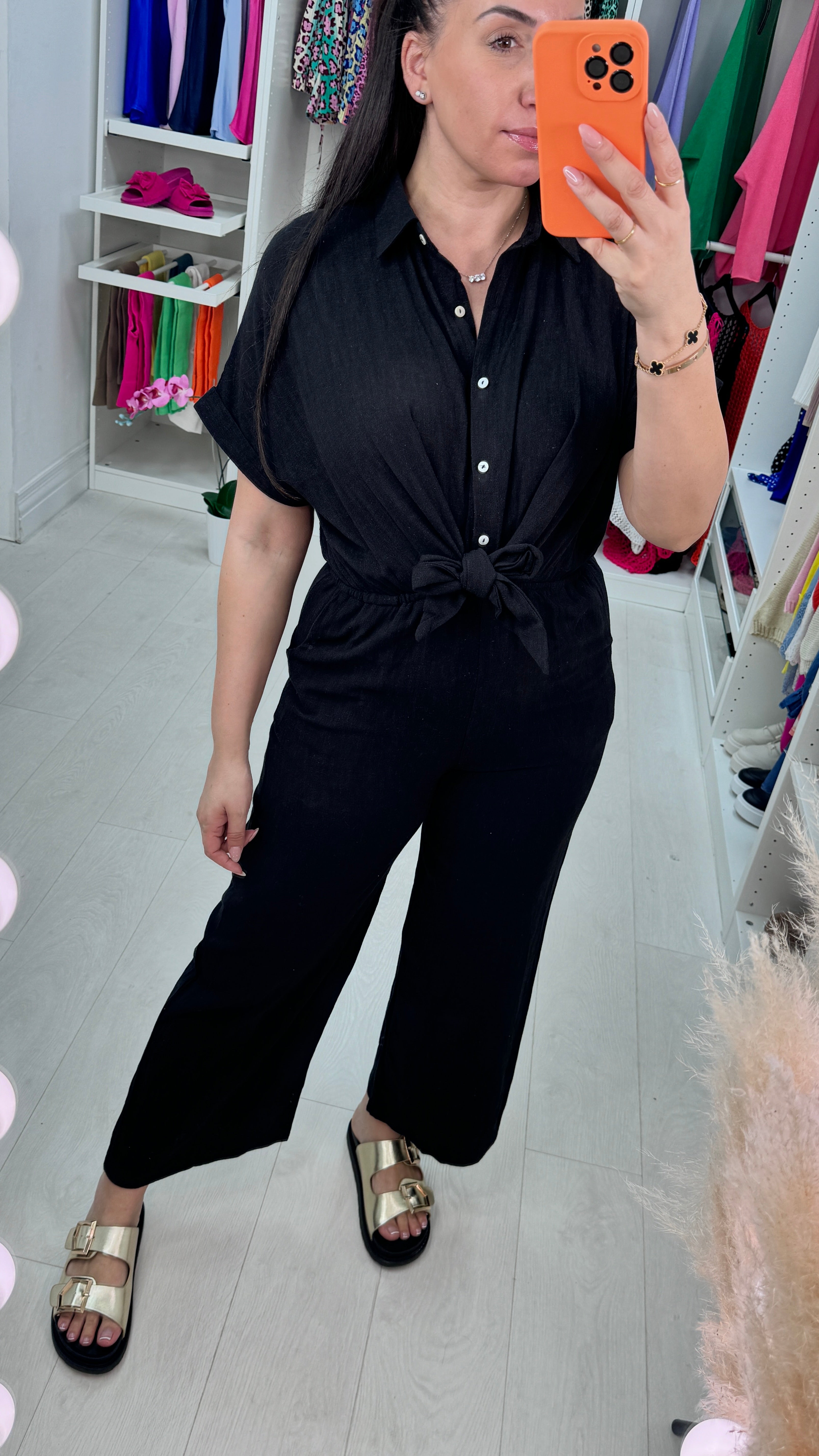 Annette Linen Tie Front Jumpsuit