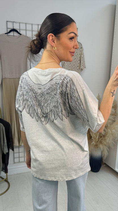Debbie Plain Embellished Angel Wing Back T-Shirt