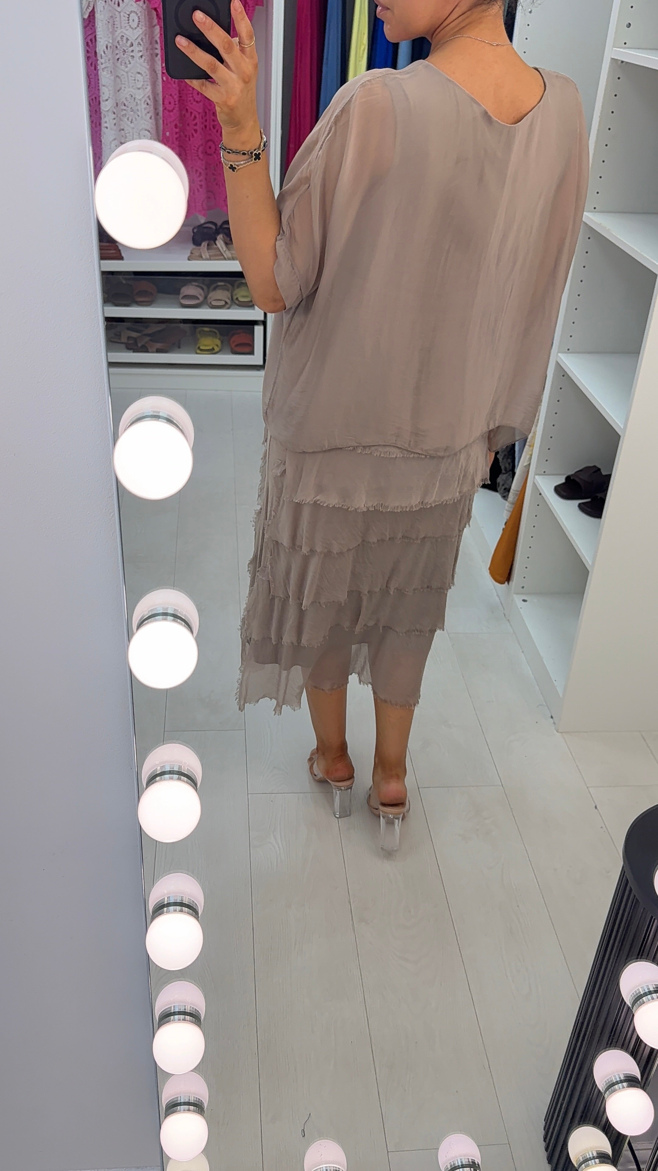 Lizzie Plain Batwing Sleeve Ruffle Dress