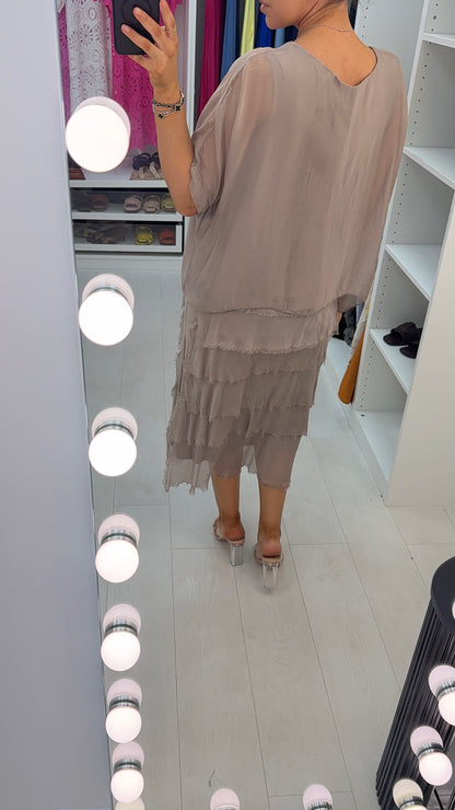 Lizzie Plain Batwing Sleeve Ruffle Dress