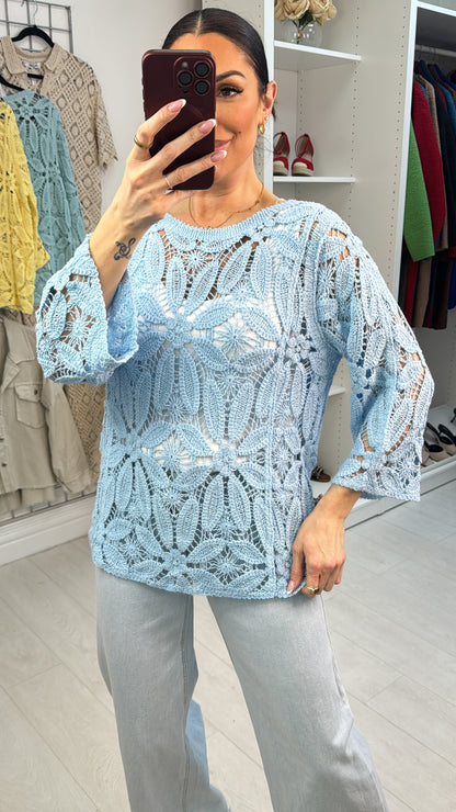 Rainey Crochet 3/4 Sleeve Top