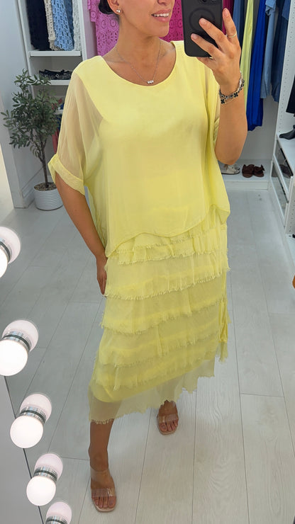 Lizzie Plain Batwing Sleeve Ruffle Dress