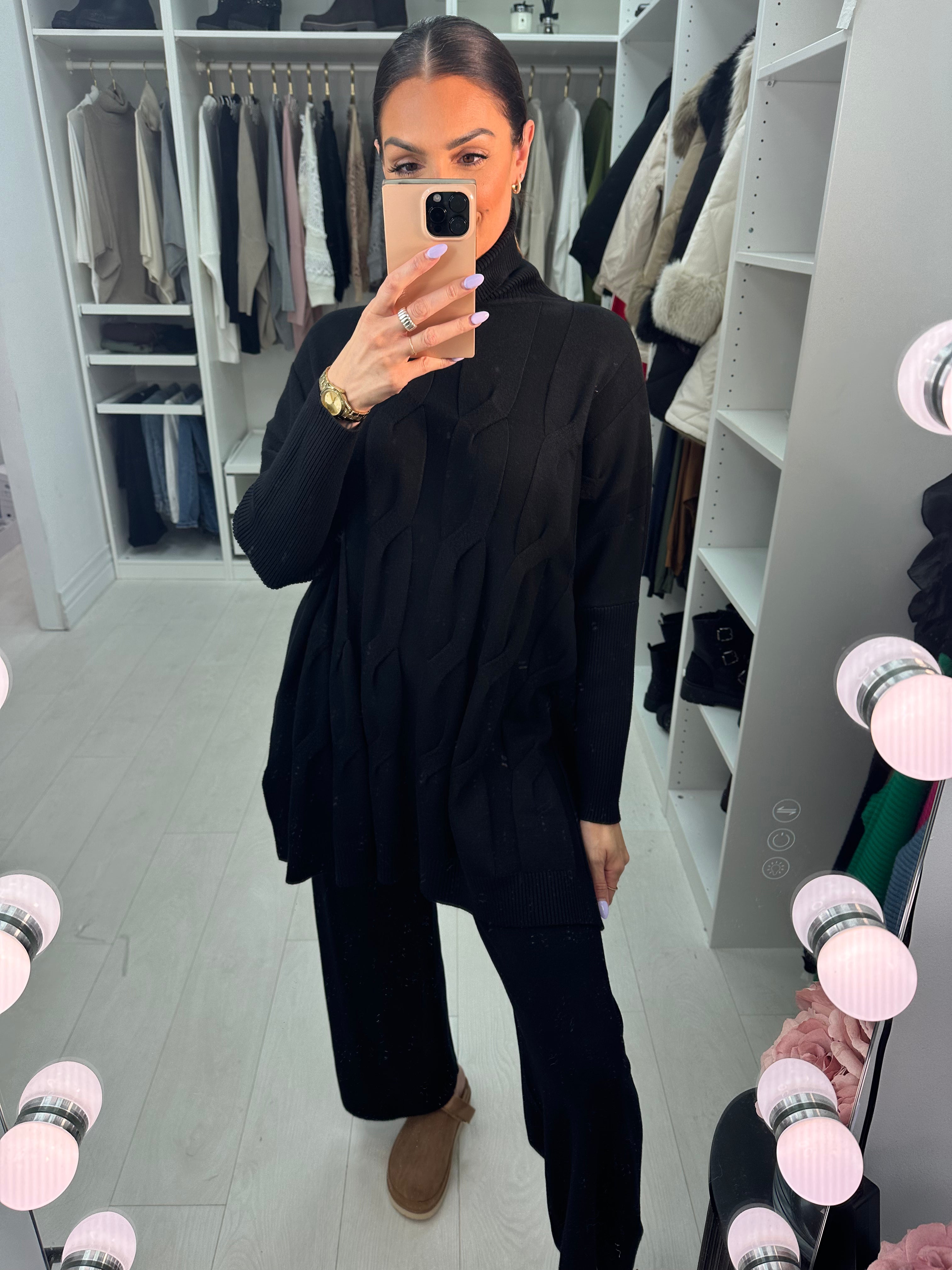 Tamia Roll Neck Cable Knit Loungewear Set