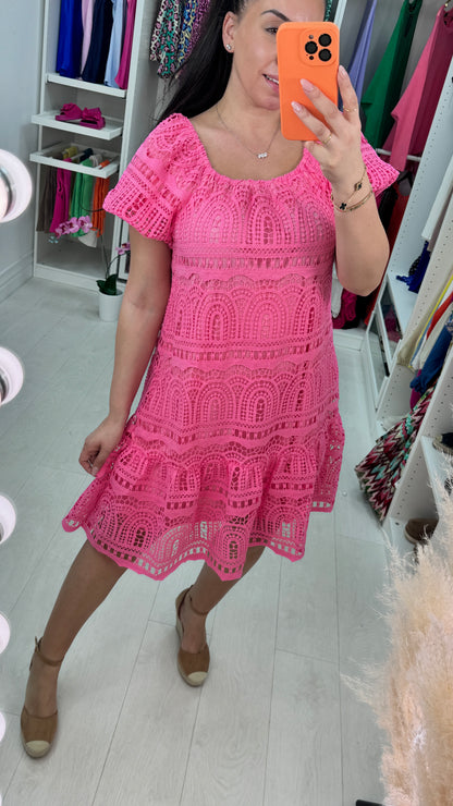 Lisa Embroidery Lace Bardot Dress