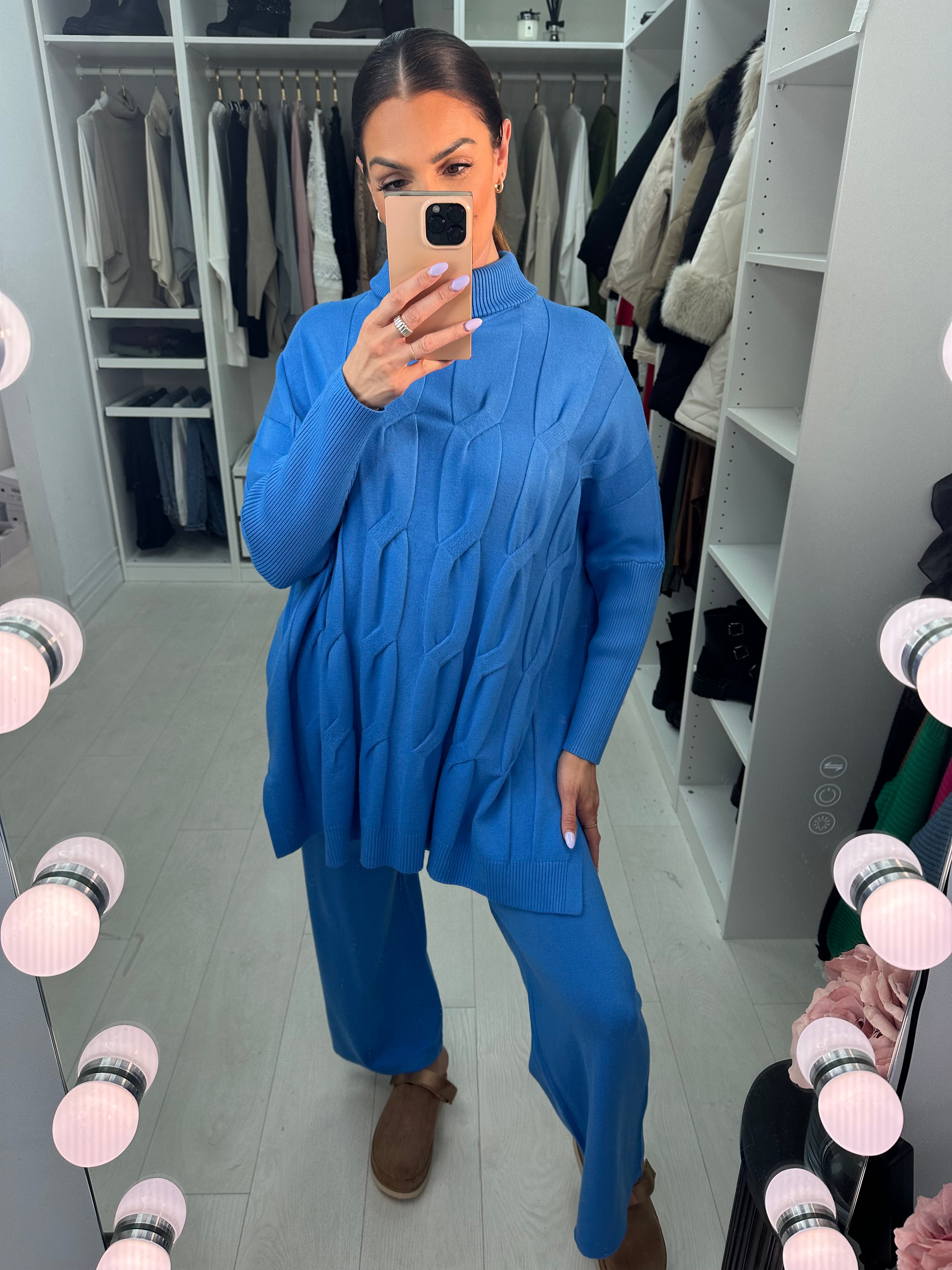 Tamia Roll Neck Cable Knit Loungewear Set