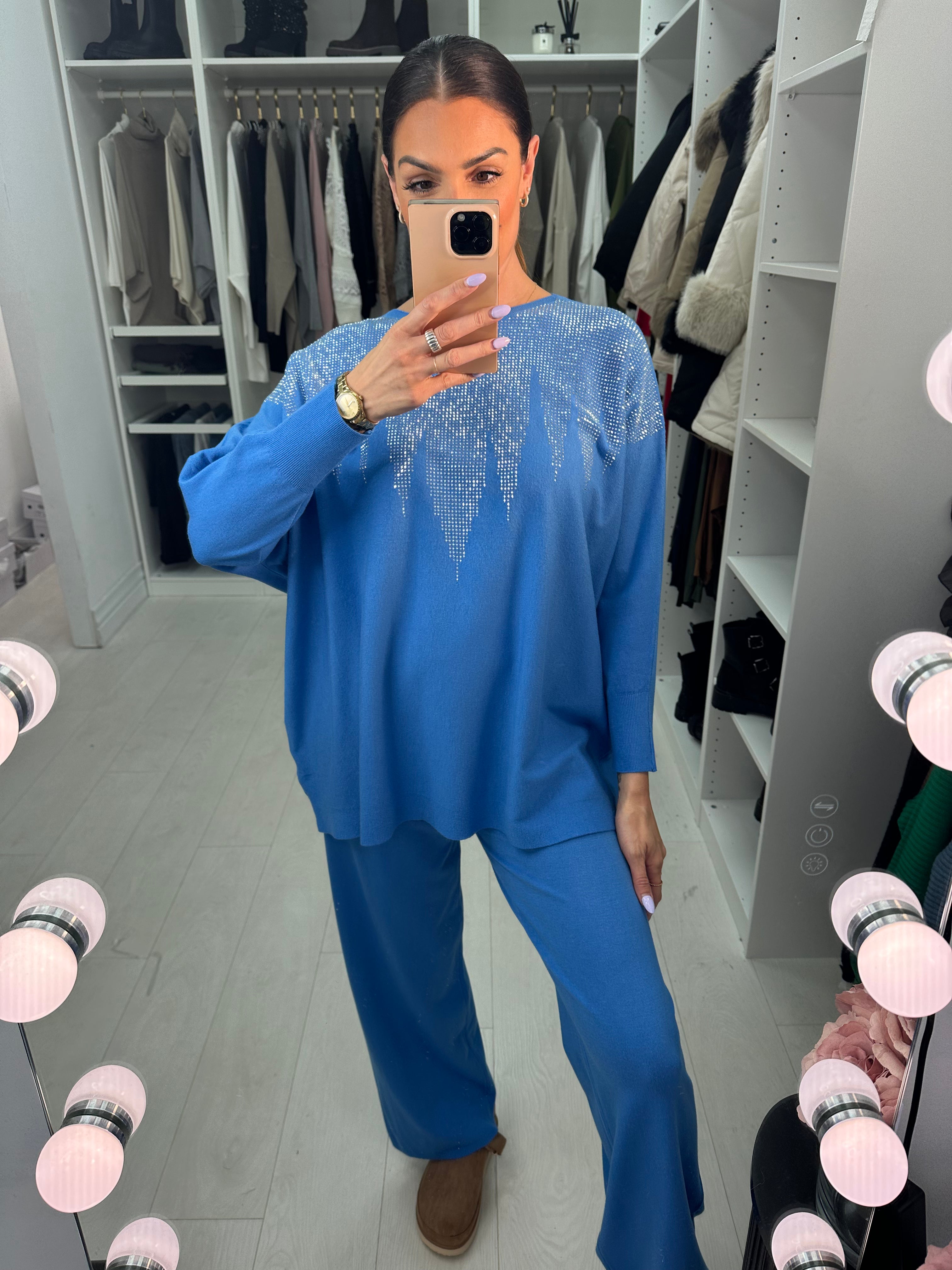 Miran Diamante Detail Jumper & Wide Leg Leggings Set