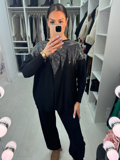 Miran Diamante Detail Jumper & Wide Leg Leggings Set
