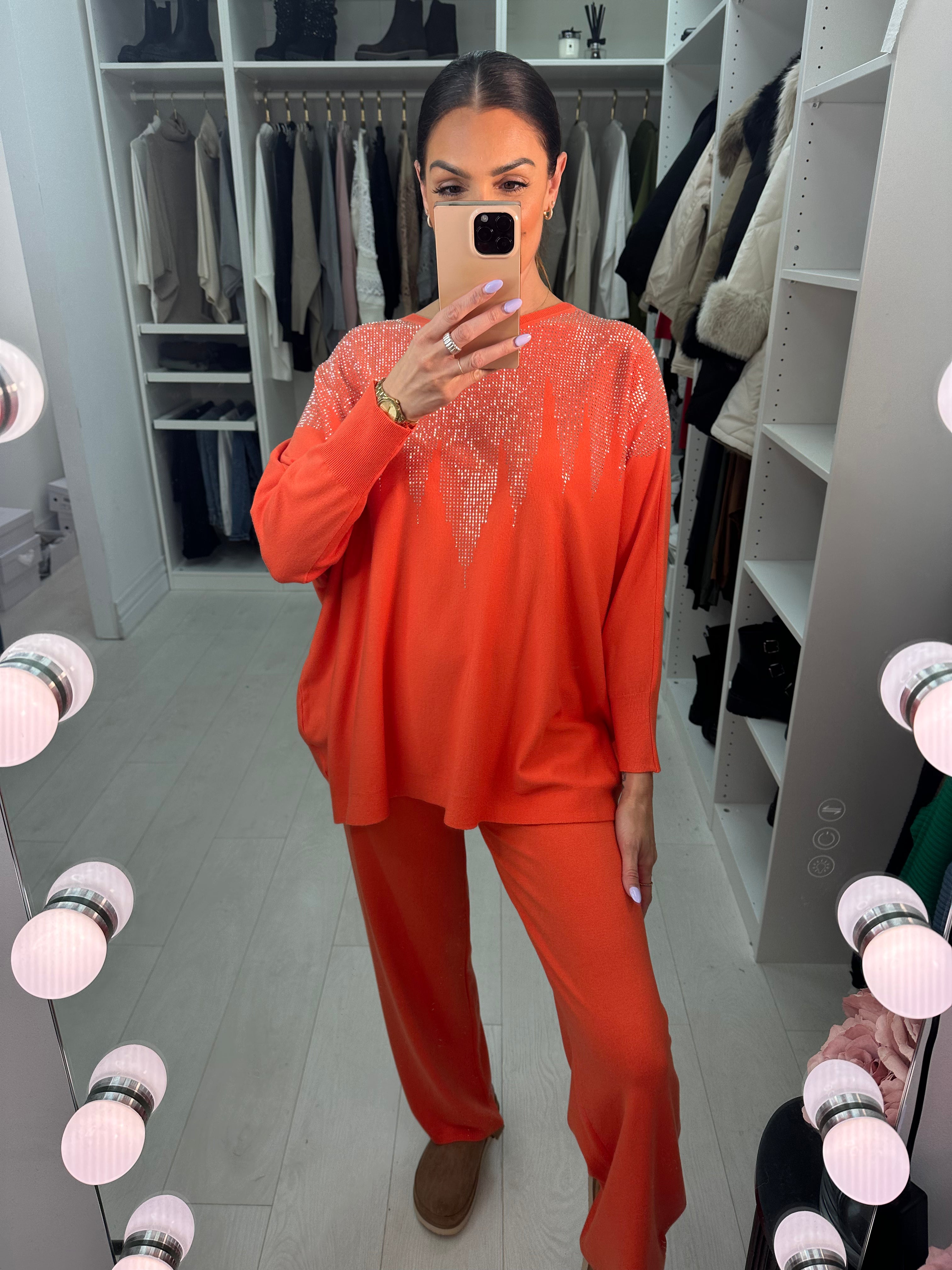 Miran Diamante Detail Jumper & Wide Leg Leggings Set