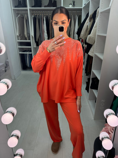 Miran Diamante Detail Jumper & Wide Leg Leggings Set