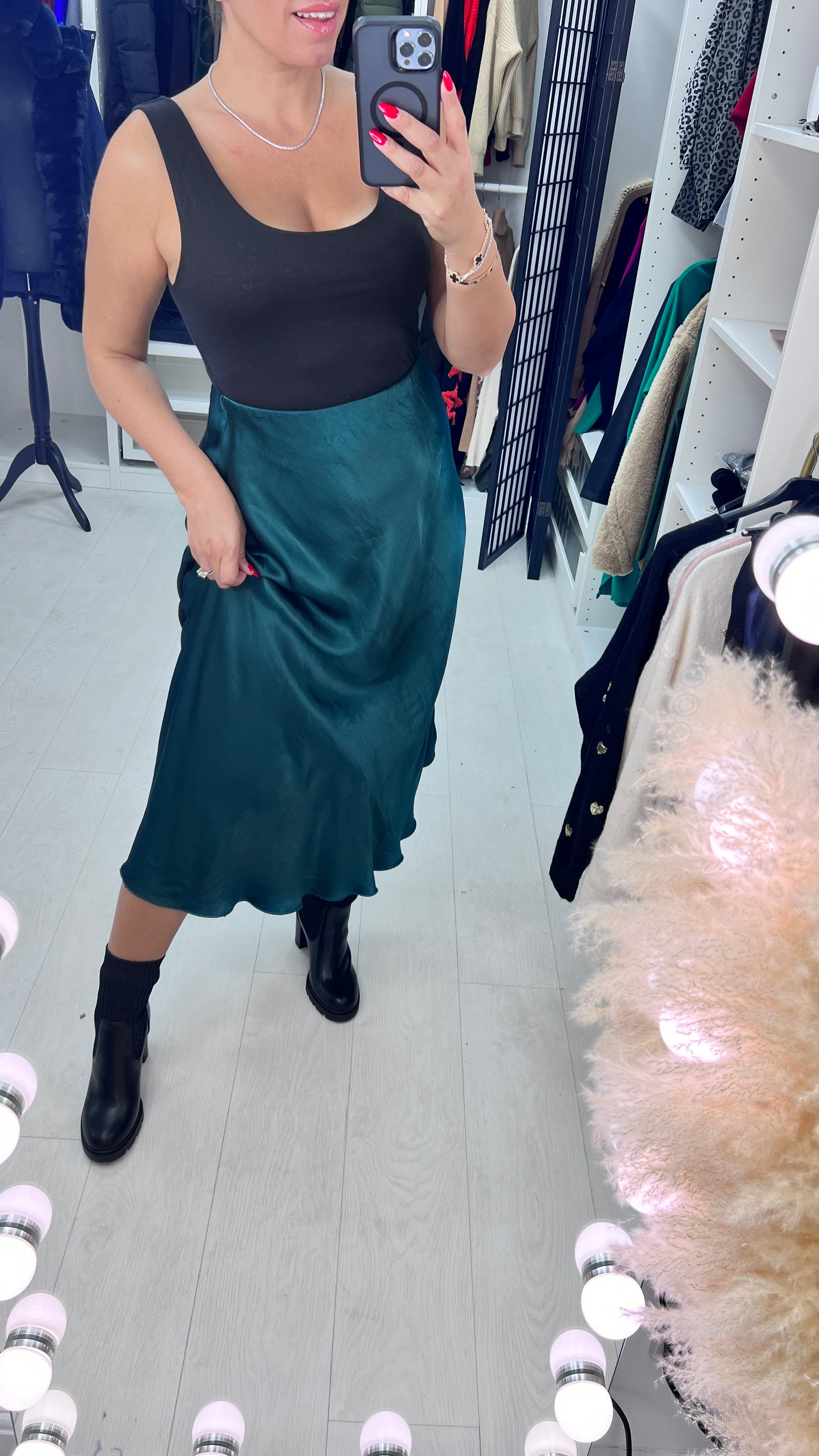 Drea Elasticated Waist Satin Midi Skirt