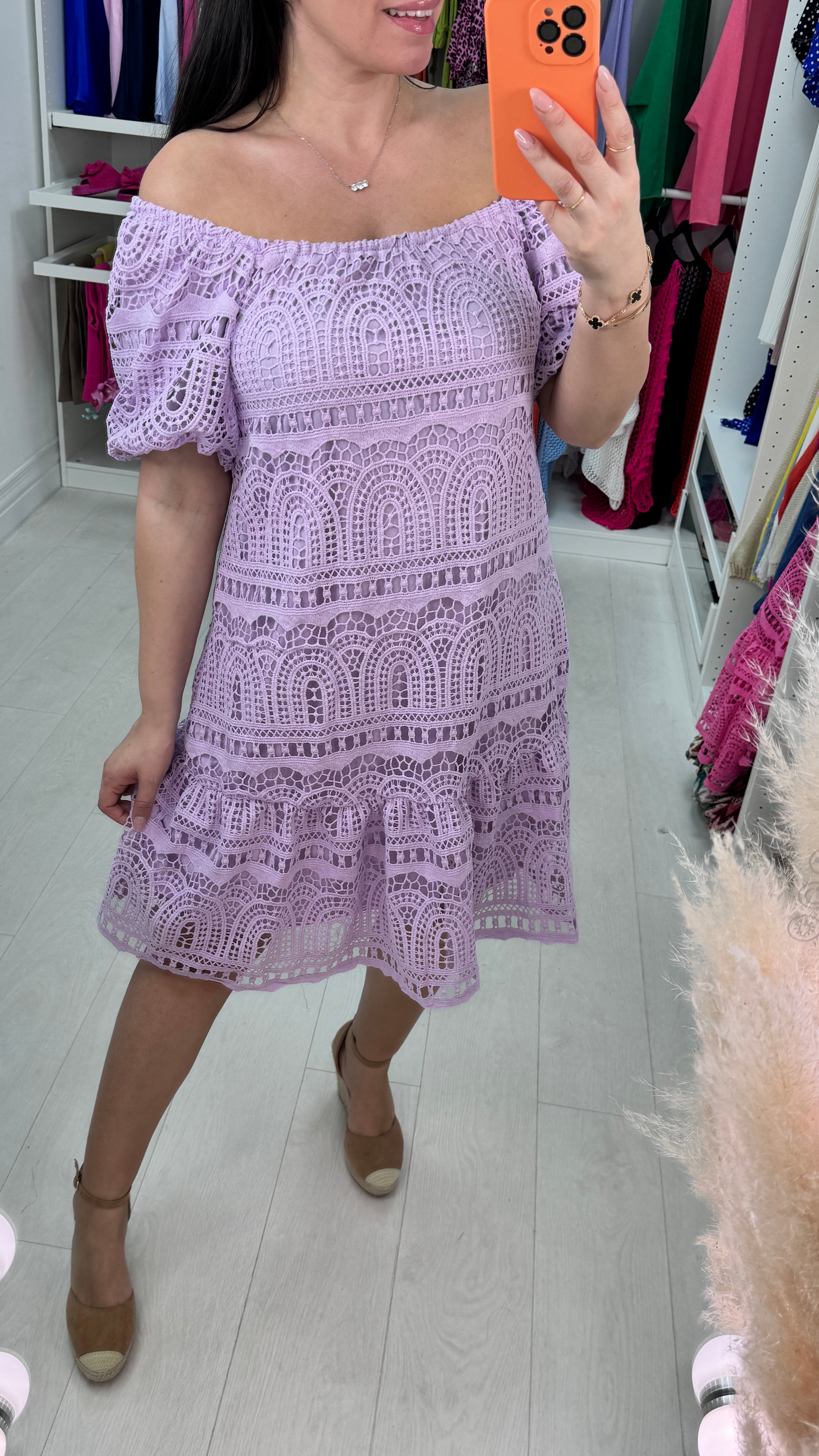 Lisa Embroidery Lace Bardot Dress