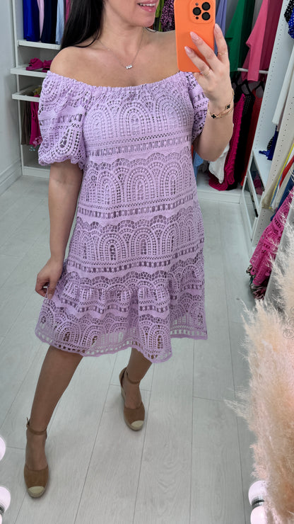 Lisa Embroidery Lace Bardot Dress