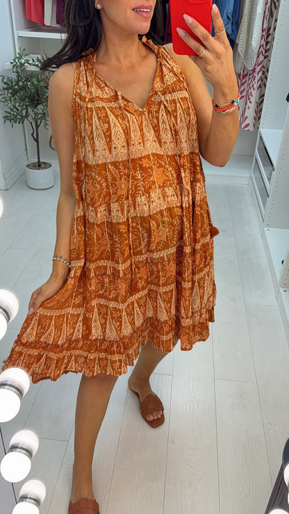 Dilana Abstract Print V Neck Floaty Dress