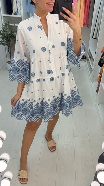 Mariana Embroidered Loose Fit Smock Dress