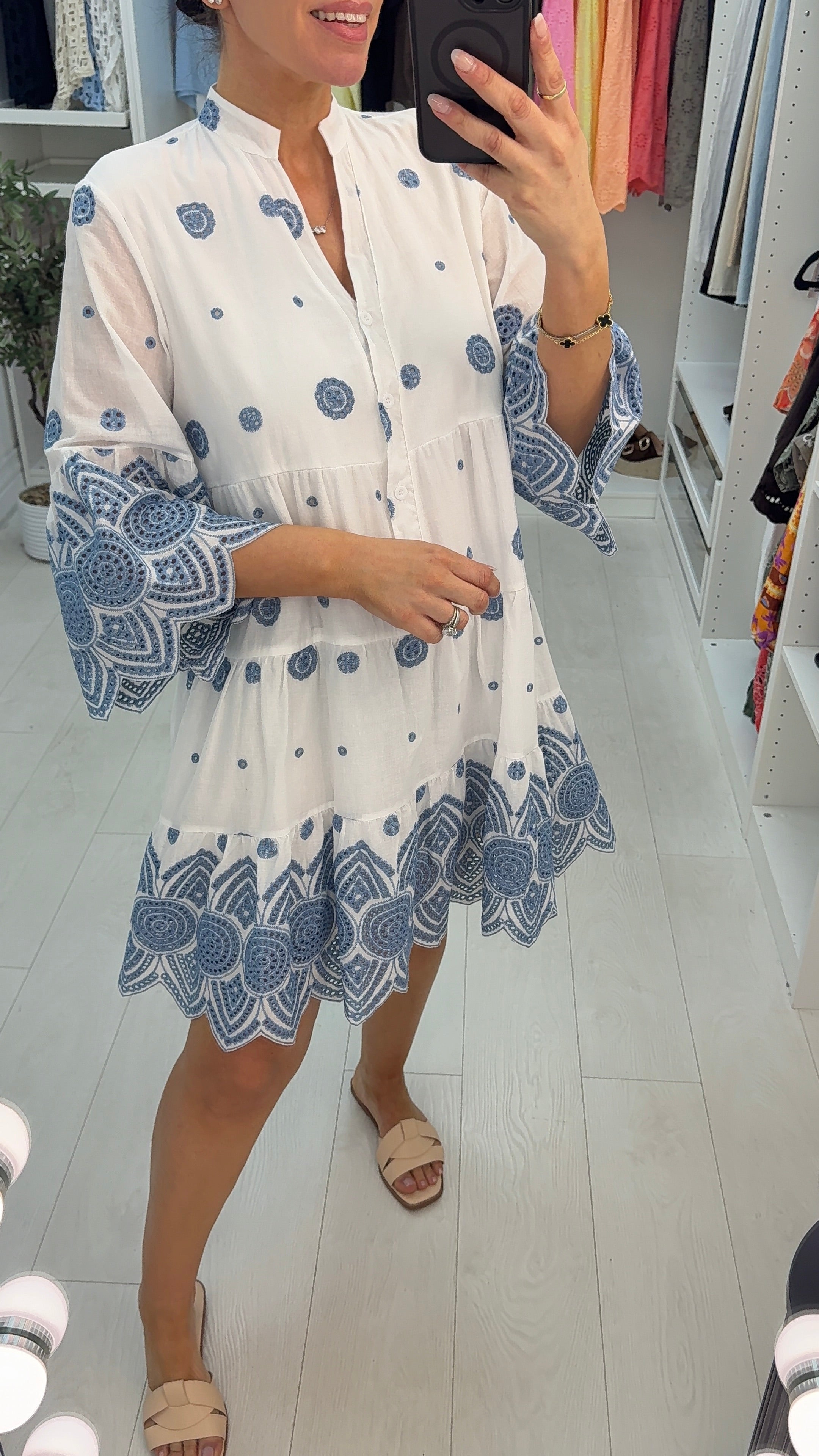 Mariana Embroidered Loose Fit Smock Dress