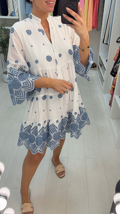 Mariana Embroidered Loose Fit Smock Dress