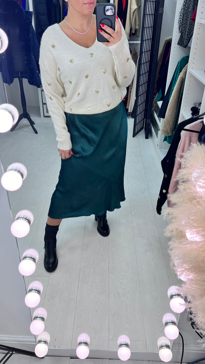 Drea Elasticated Waist Satin Midi Skirt