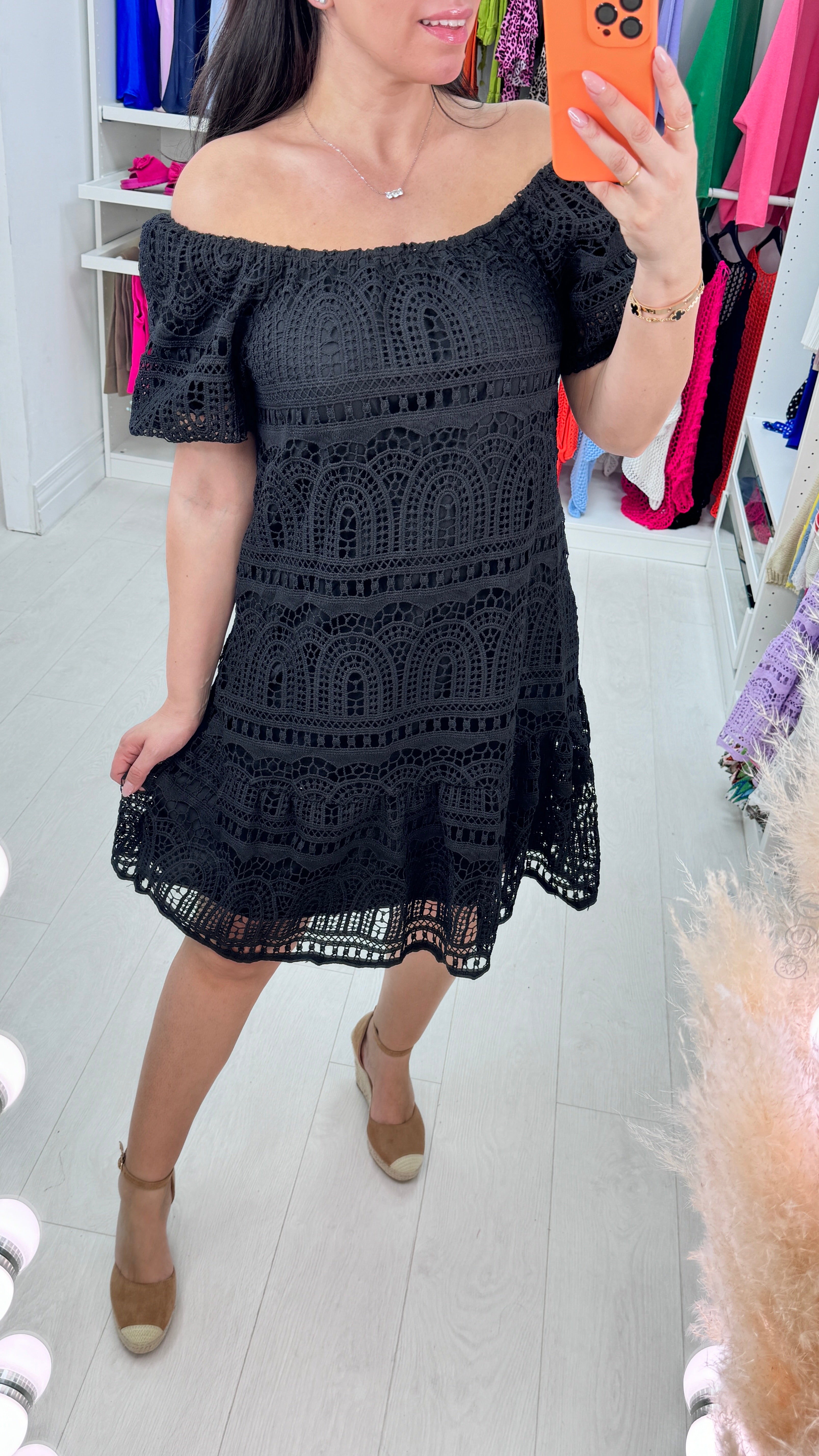 Lisa Embroidery Lace Bardot Dress