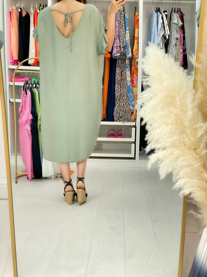 Zambia Crepe Frill Sleeve Midi Dress