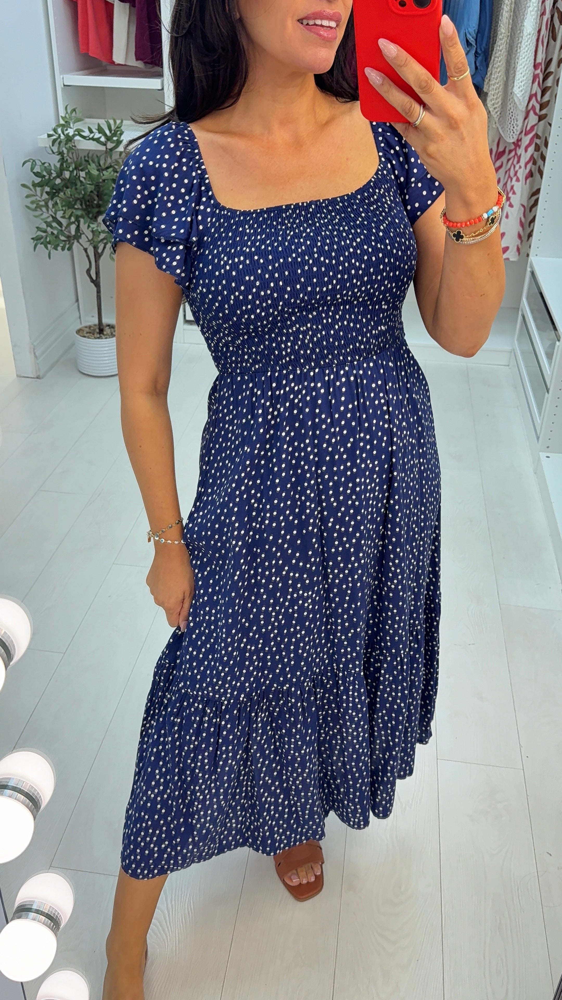 Hermia Polka Dot Shirred Bust Maxi Dress
